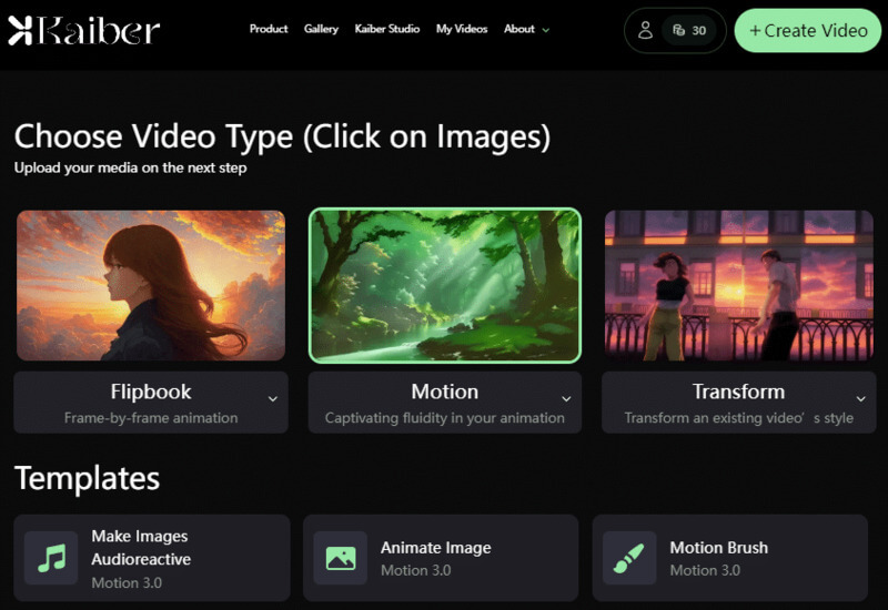 Các tùy chọn chuyển ảnh thành video bằng AI trong Kaiber